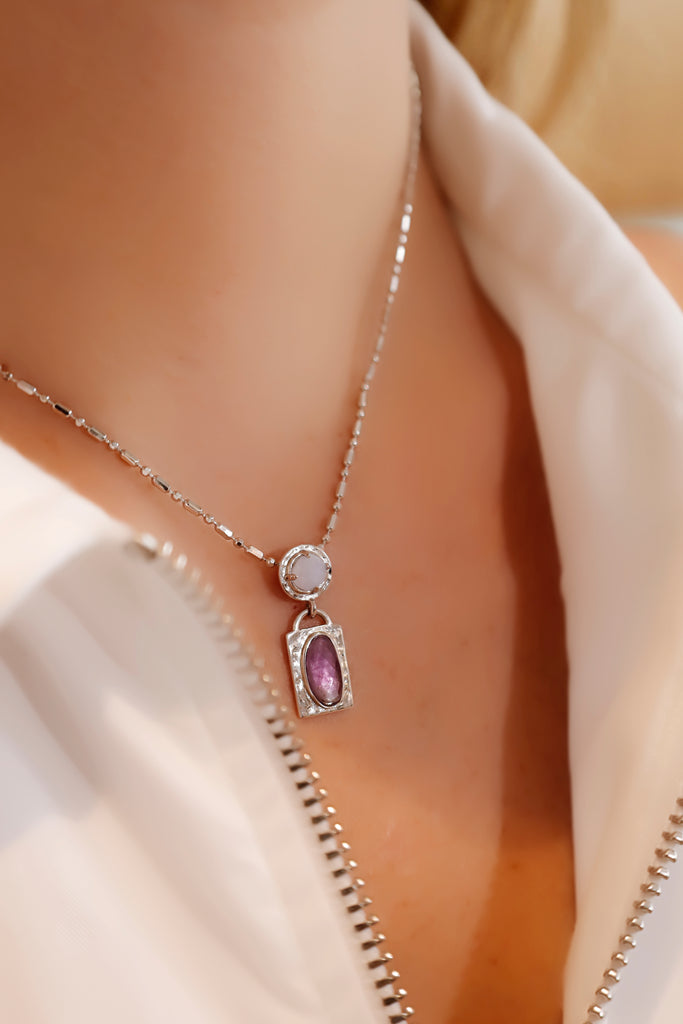 Elevate Your Style with the Rose Cut Stones Necklace: Amethyst and Agate