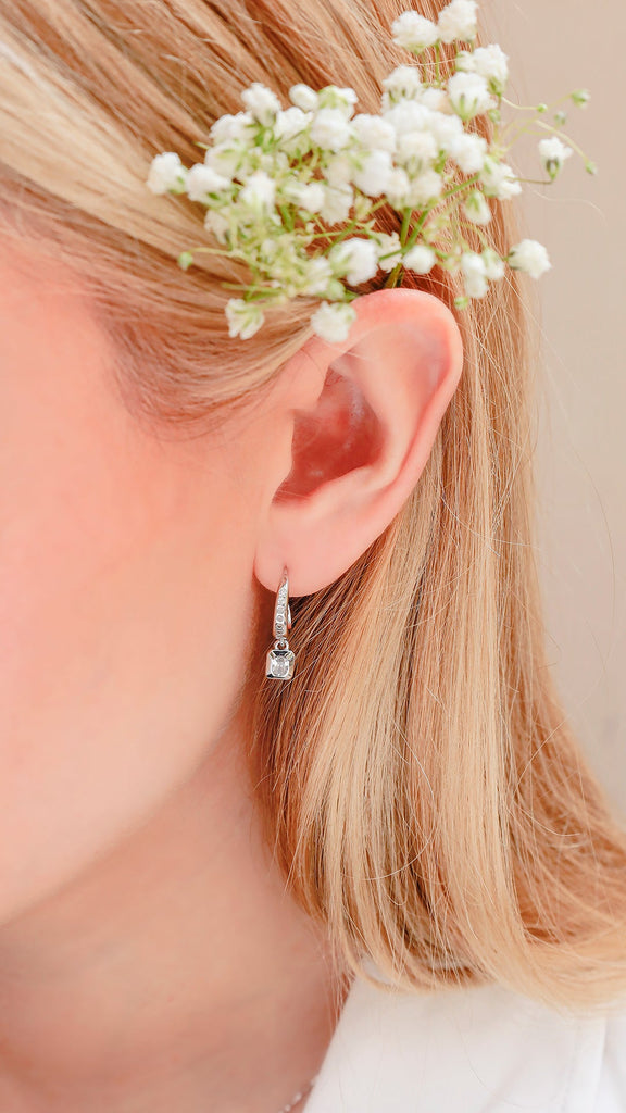 Timeless Elegance Meets Modern Sparkle: Emerald-Shape Dangle Earrings in 925 Sterling Silver