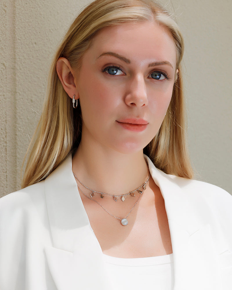 Double-Sided Brilliance: The Cat’s Eye Necklace & CZ Oval Earrings Set by Jacys Mifv