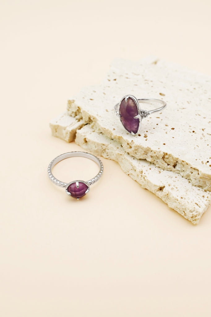 Discover Timeless Elegance with the Rose Cut Long Amethyst & Czech Crystal Stone Ring