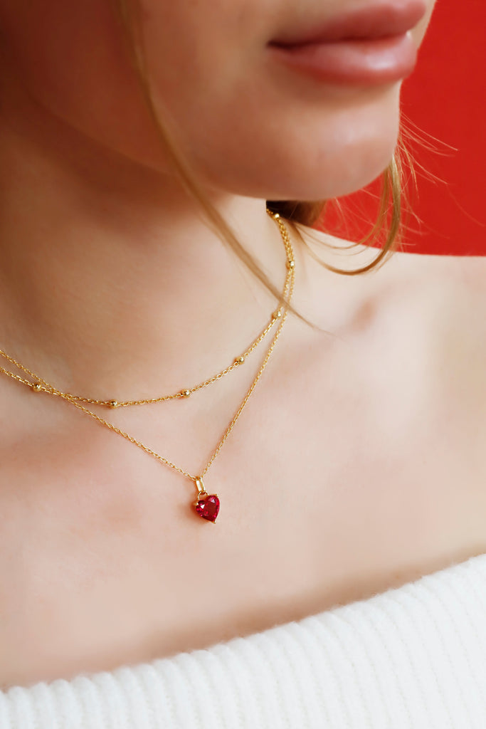 Endless Ways to Wear the Red CZ Heart Stone Necklace with Satellite Chain Choker