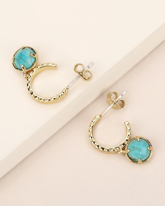 Woven Hoops With Rose Cut Turquoise Stones