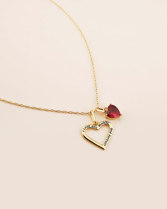 Valentine's Day Double-Heart Necklace with Red CZ Heart Stone & Satellite Chain Choker Set