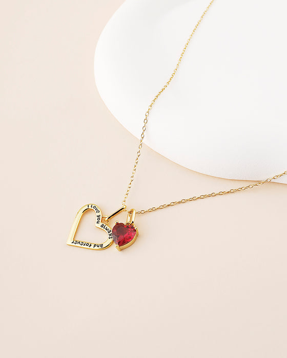 Valentine's Day Double-Heart Necklace with Red CZ Heart Stone & Satellite Chain Choker Set