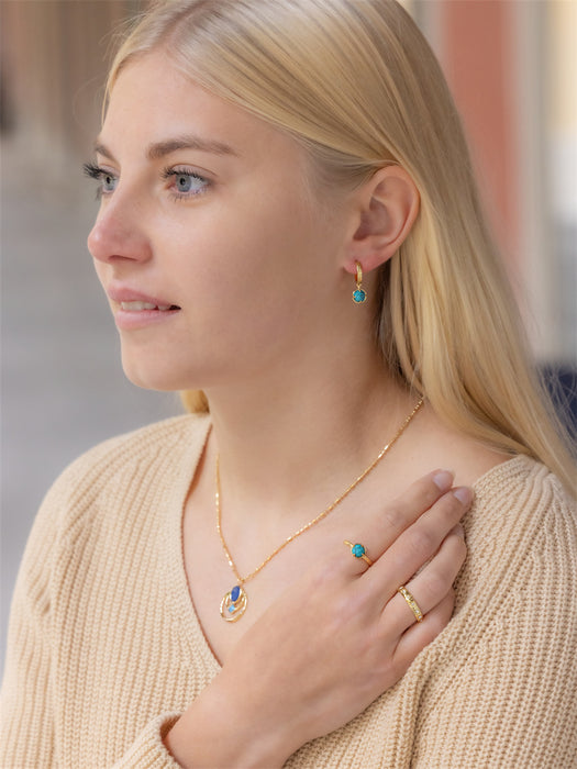 Woven Hoops With Rose Cut Turquoise Stones